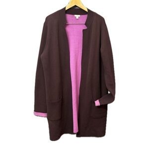 J. Jill Maroon Soft Pink Open Front Cardigan Ladies Large Tall Timeless Classic